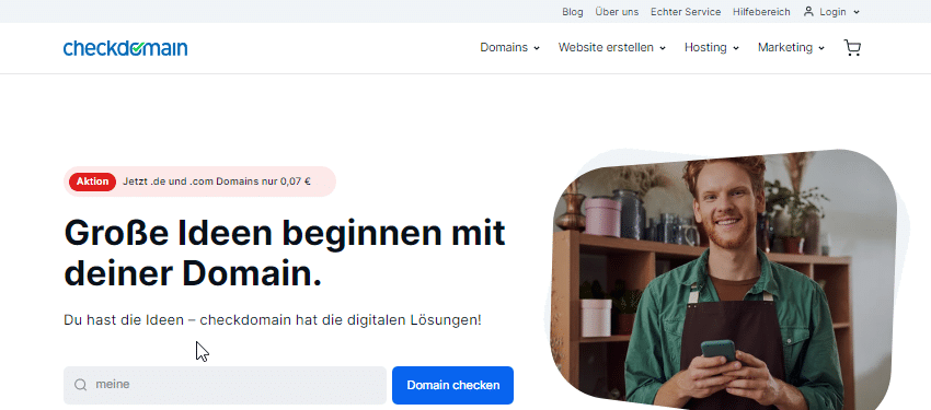Screenshot der Startseite von checkdomain