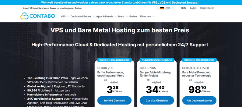 Contabo Screenshot der Homepage