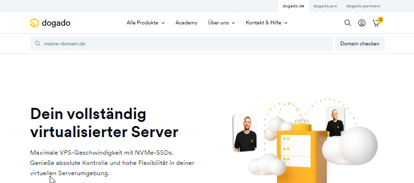 Screenshot der Startseite von dogado