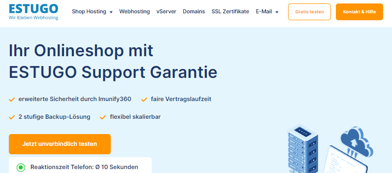 ESTUGO Screenshot der Startseite